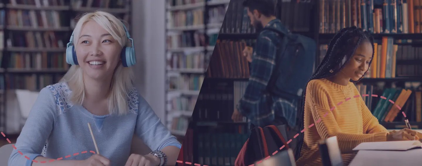 Students studying in a school library, part of Fullmind’s resources for K–12 district leaders.
