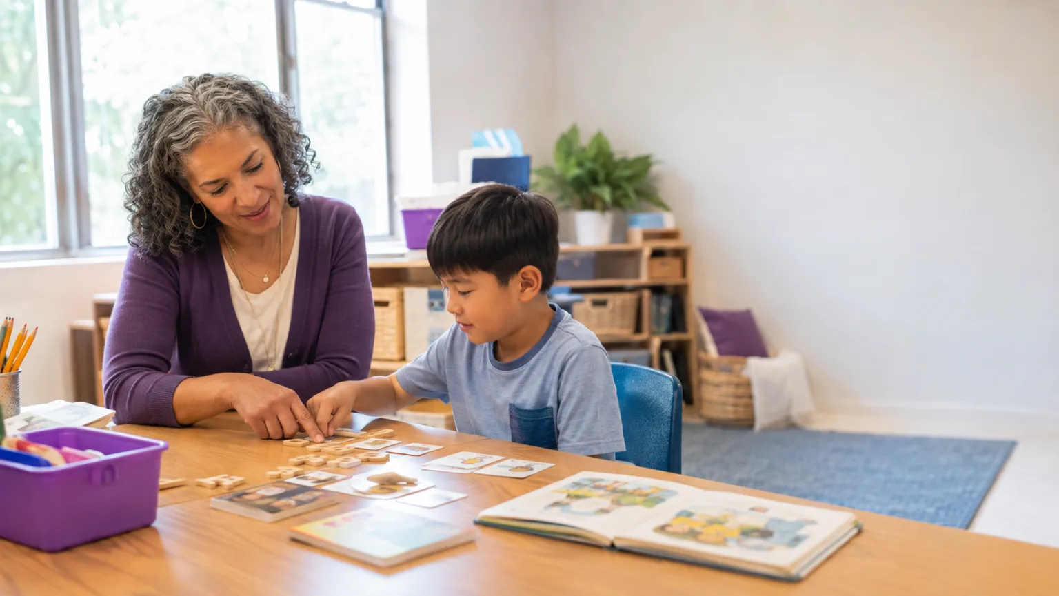 Special education teacher reviewing real-time student progress data