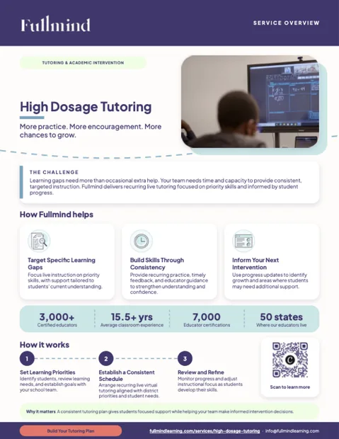 High Dosage Tutoring one-pager from Fullmind