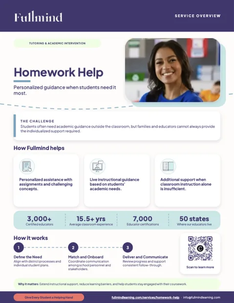Homework Help one-pager from Fullmind