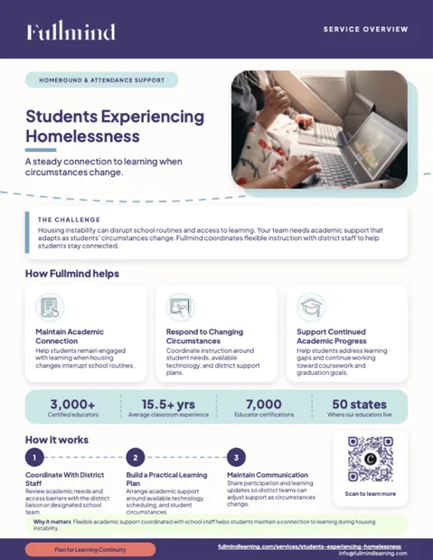 Students Experiencing Homelessness one-pager from Fullmind