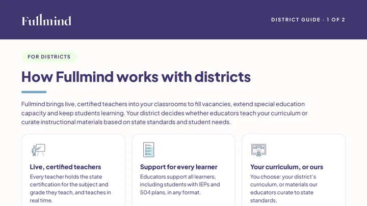 First page of How Fullmind Works with Districts (PDF)