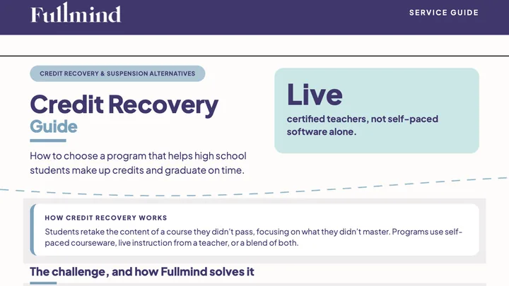 First page of the Fullmind Credit Recovery Guide