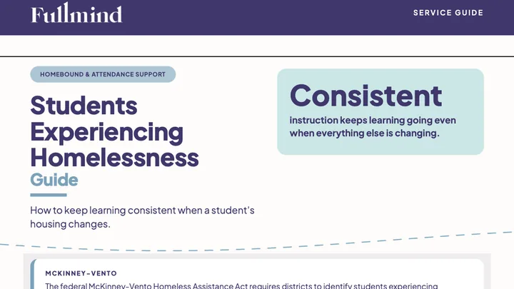 First page of the Fullmind Students Experiencing Homelessness Guide