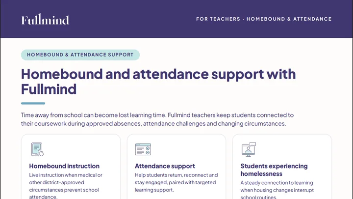 First page of Homebound and Attendance Support with Fullmind (PDF)