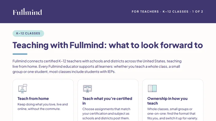 First page of Teaching K–12 Classes with Fullmind (PDF)