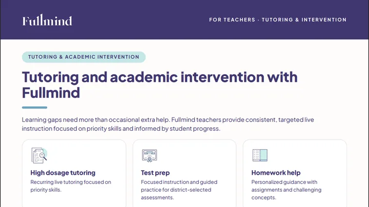 First page of Tutoring and Academic Intervention with Fullmind (PDF)