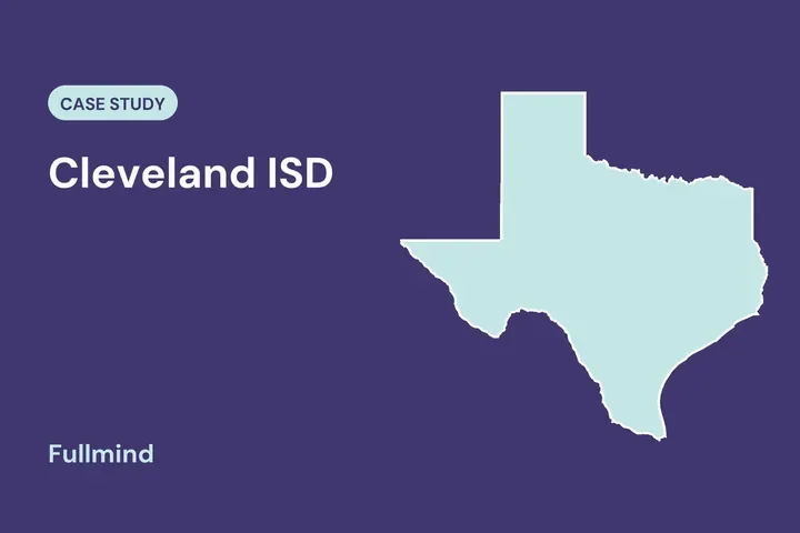 Texas map highlighting Cleveland ISD, a Fullmind high-dosage tutoring case study