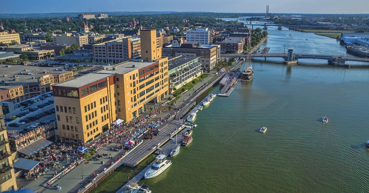 Downtown Green Bay, Wisconsin, and the CityDeck along the Fox River