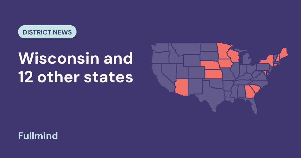 Map of the United States highlighting Wisconsin and 12 other states
